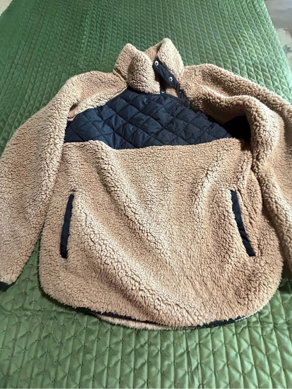 Abercrombie &‎ Fitch Asymmetrical Snap-Up Fleece pullover black brown medium